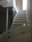 Frameless glass balustrade in North London - view from below (4/4)